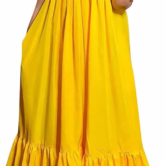 Plus Size Womens Spaghetti Strap Maxi Dress V-Neck Ruffle Hem Beach Casual - Picture 1 of 5